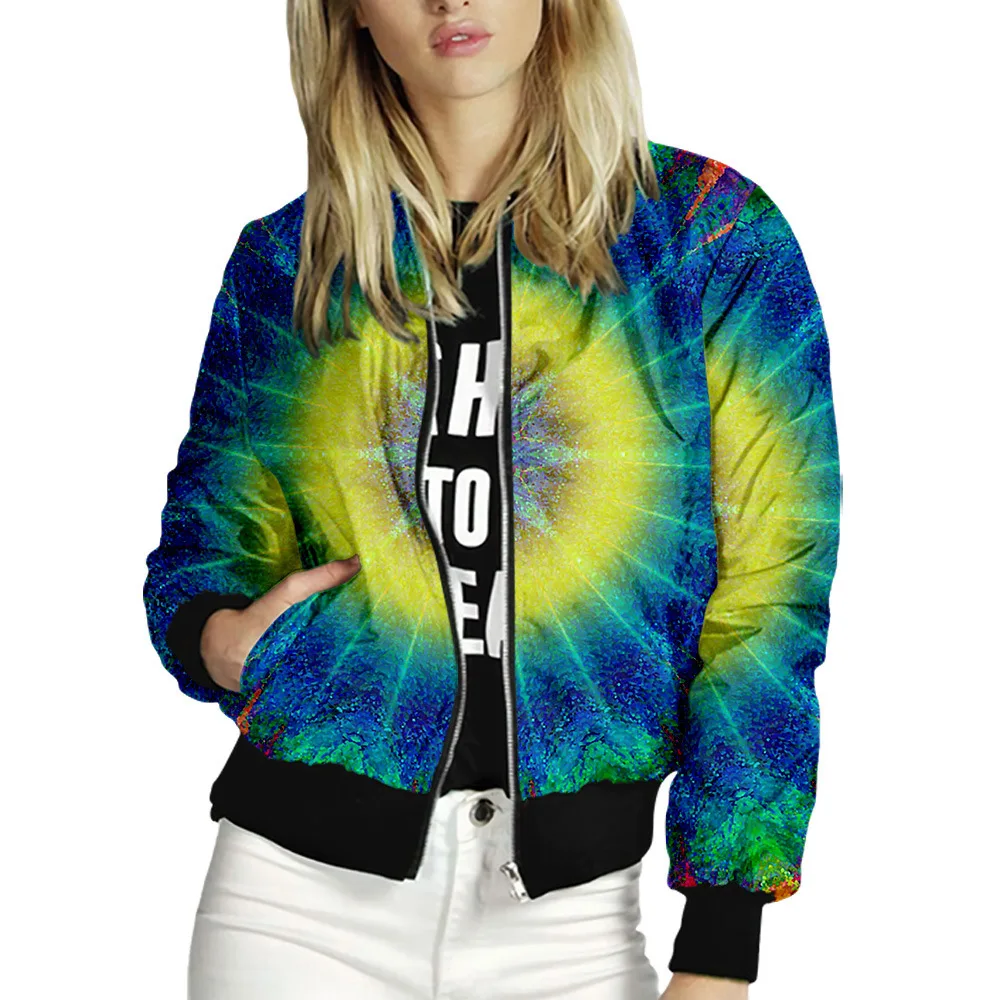 

2021 Spring Autumn Colorful Print Jackets Women Casual Zipper Bomber Jacket Long Sleeve Coat Female Classic Slim Outerwears