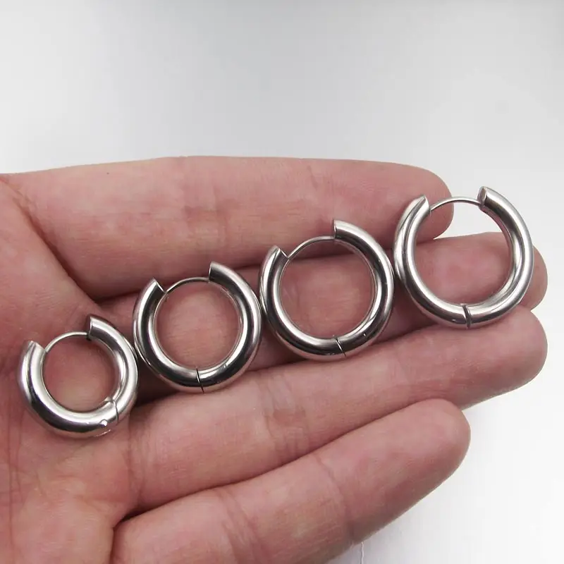 SaYao 2 Pieces 4mm thickness Stainless Steel Earring Cute Big Crude Circle Earring Hoop Earrings Huggie Jewelry Men Women Gift