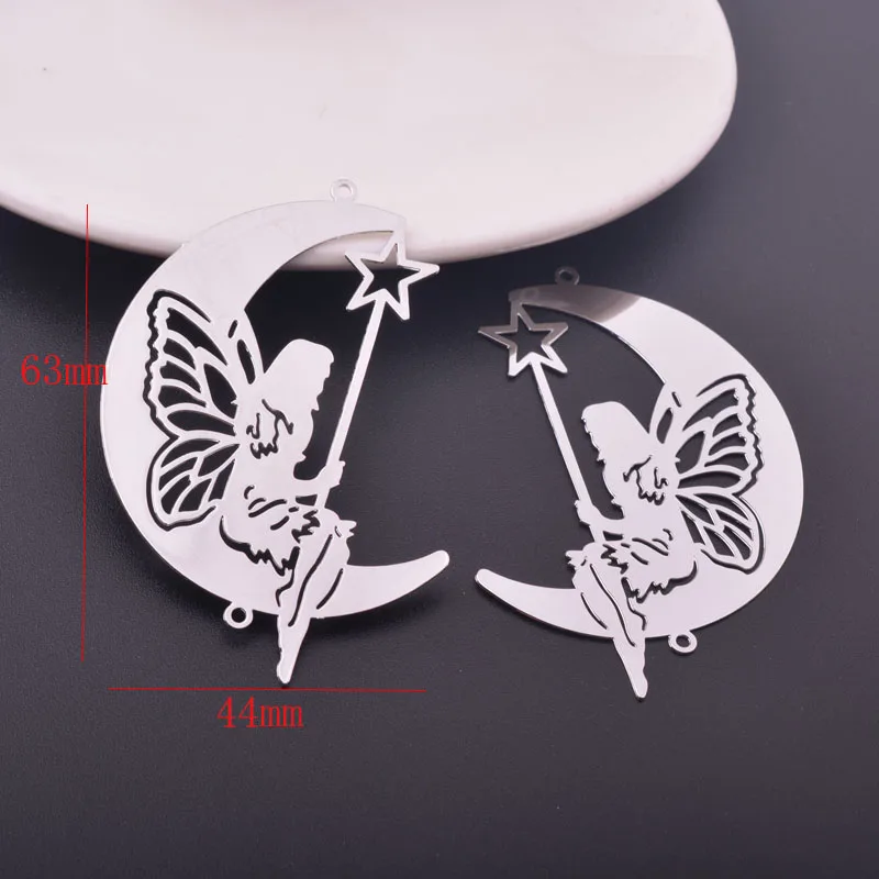 10 Stück 63*44mm Messing-Mondform-Verbinder-Anhänger, rhodiniert, DIY-Schmuck-Hängezubehör – Detail 1