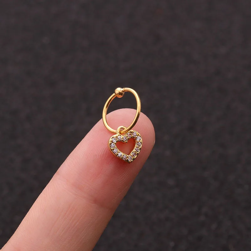 1 PCS Cute Zircon Small Hollow Heart Charm Ear Cartilage Cuff Clip Earring Trendy Gold Color Steel Ear Piercing Circle Hoop