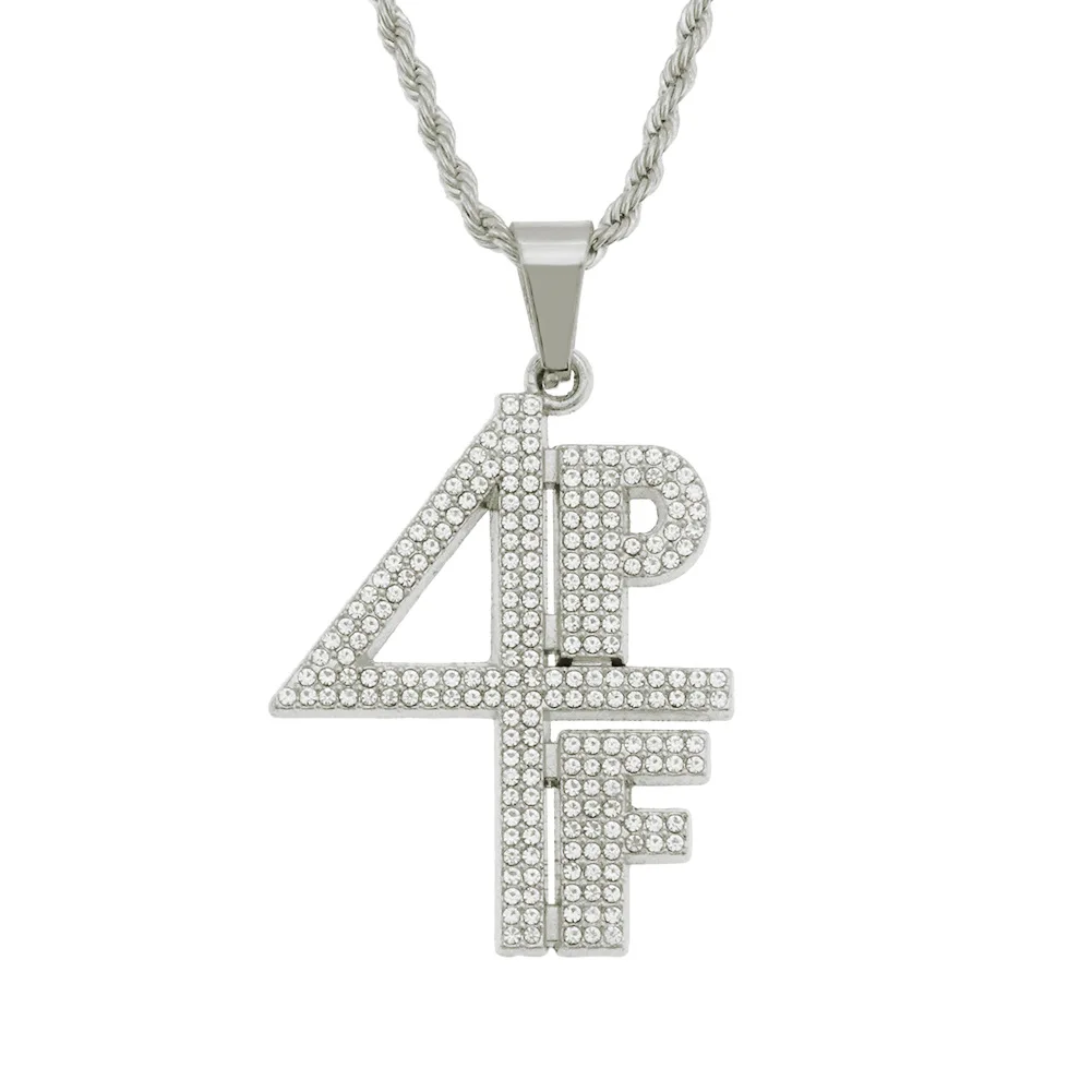 Anztilam Bling 4PF Letters Necklace For Men Gold Silver Color Goth Necklaces Fashion Jewelry Gifts Free Rope Chain Drop Shipping