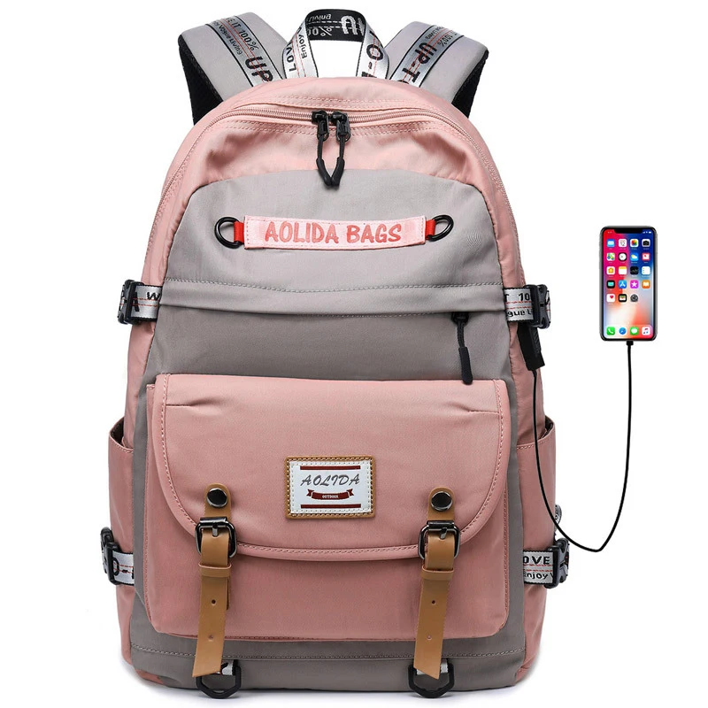 Frauen Rucksack USB Lade 14 15 15,6 zoll Laptop Rucksack Stilvolle Schule Tasche Für Teenager Mädchen Mochilas Hohe Qualität