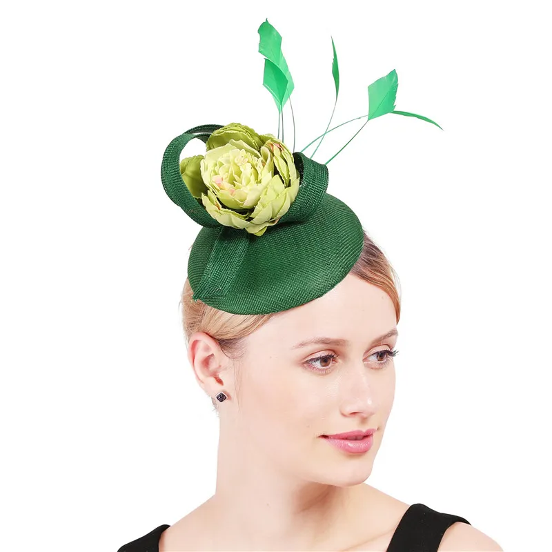 

Classic Ladies Green Hair Fasciantors Hat Gorgeous Flower Decor Wedding Headwear Headband Occasion Female Hair Accessories