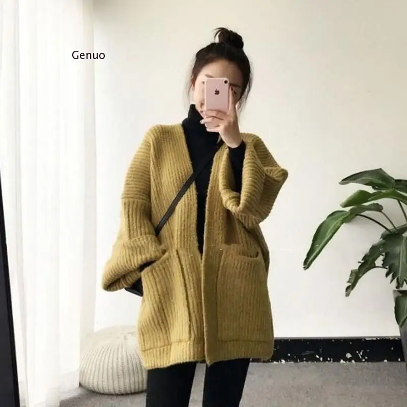 Casual Sweater Cardigan Jacket Women 2020 New Autumn Winter Long Knitting Cardigan Korean Loose Lazy Wind Thick Coat Female