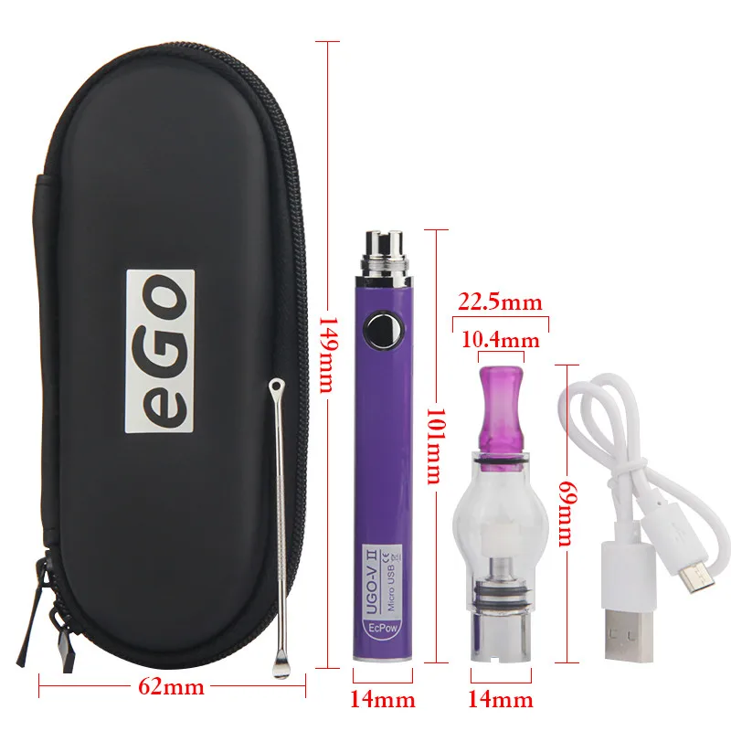3 Pcs UGO-V II Battery Glass Globe Atomizer Dry Herb Vaporizer Electronic Cigarette Starter Kit Smoker Wax Vape Pen E Cig