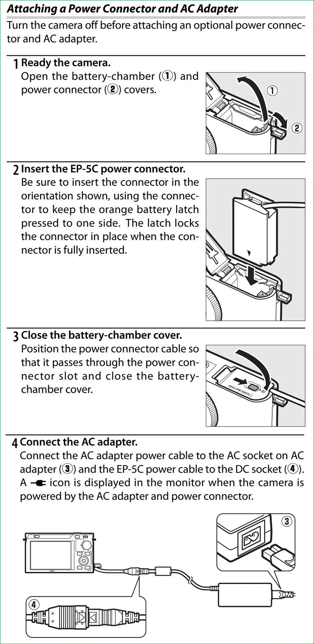 EH-5 + EP-5C DC 커플러 EN-EL20 더미 배터리 니콘 1J1 1J2 1J3 1S1 1AW1 1V3 P1000 용 AC 전원 어댑터