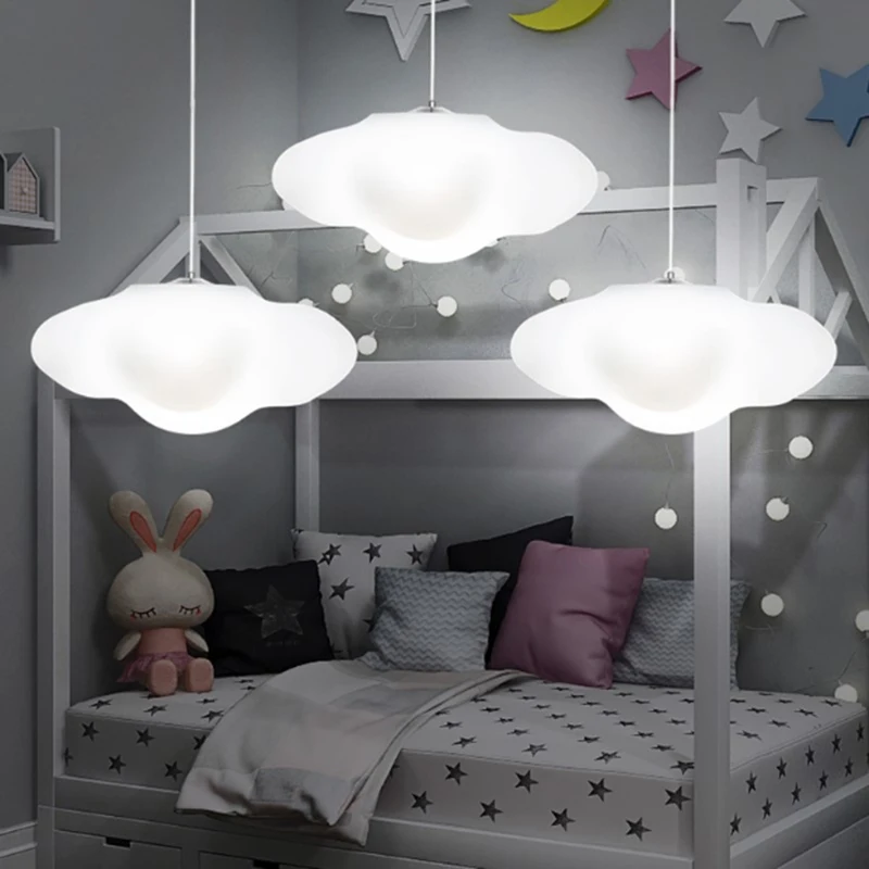 Creative White Plastic Cloud Chandelier for Children's Room Home Decor 16 Colors LED Pendant light with Remote Controller