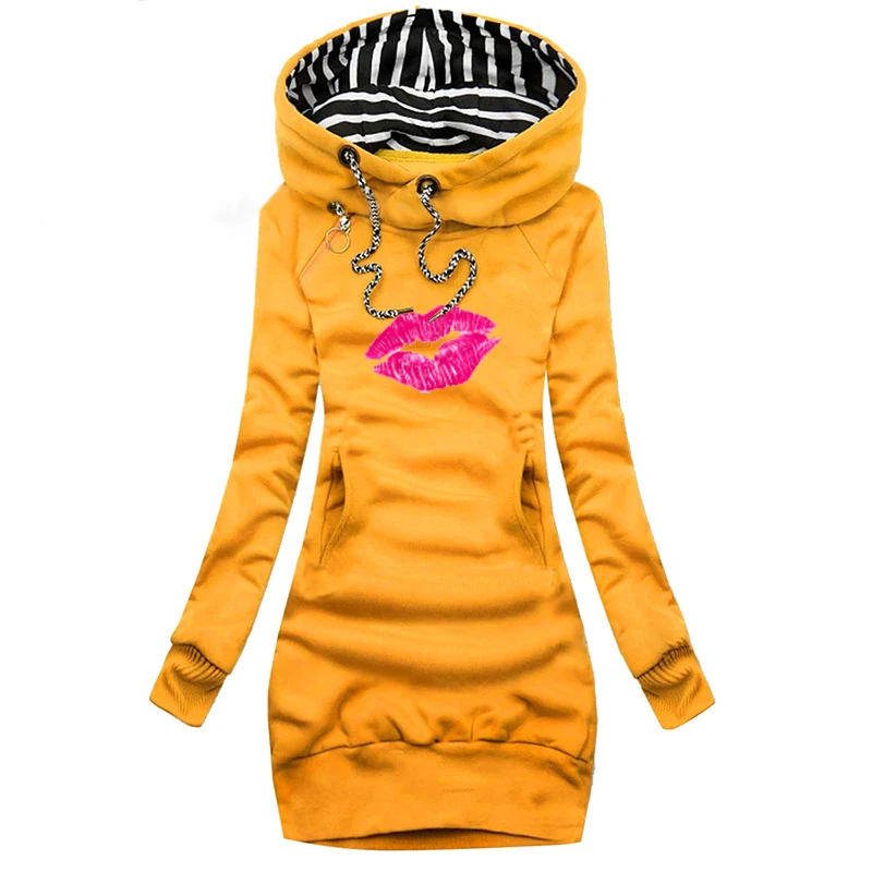 Autumn and Winter Women Dresses Fashion Long Sleeve Hoodie Dress Casual Hooded Dresses for Women Pullover Dress