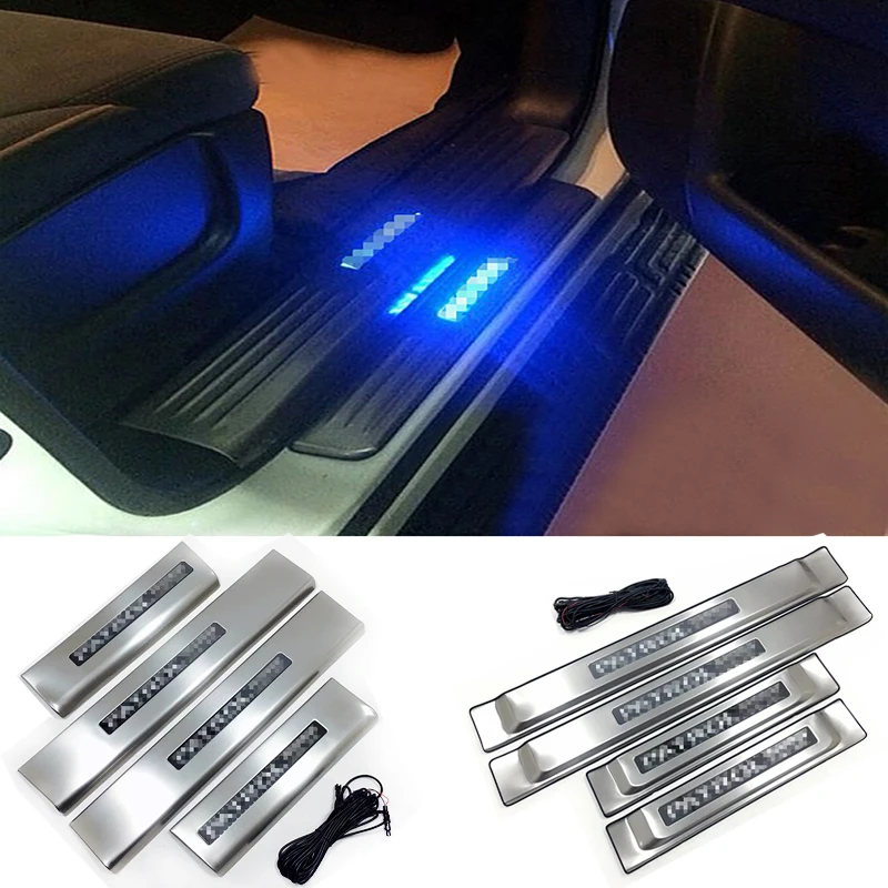 For Nissan Patrol Y62 Armada 2016 2017 2018 2019 High-quality LED Stainless Steel Door Sill Scuff Plate Trim Plate  Accessories