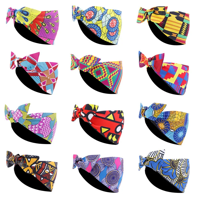 Bohemian Bow Hair Band Women African Pattern Print Bandana Headband Twist Style Salon Make Up Hair Wrap Headwear Hair Accessorie