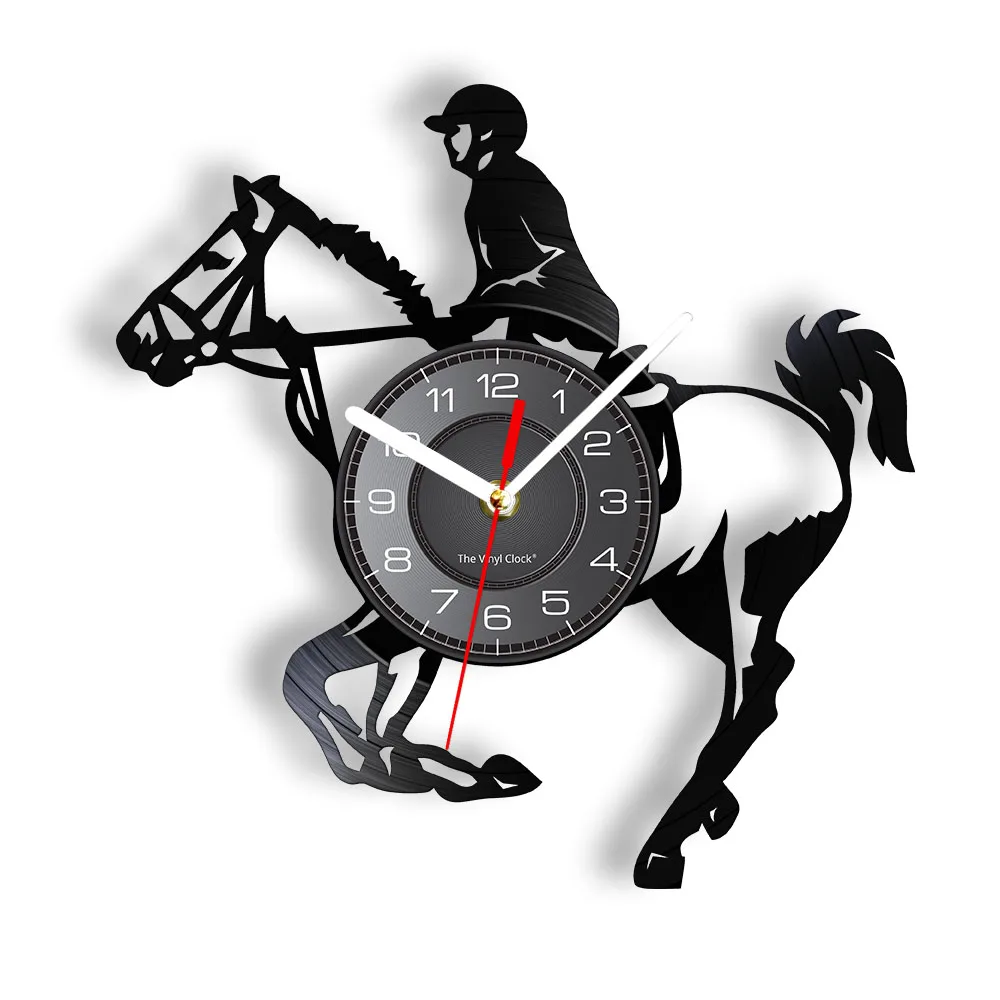 Horseback Riding Vinyl Record Wall Clock Equestrian Horse Race Art Timepieces Horseman Home Decor Equine Cheval Riding Gift