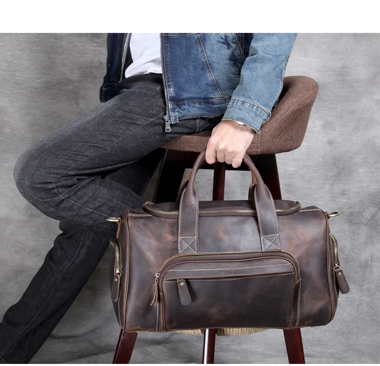 Sac de voyage en cuir véritable pour hommes, sac de sport, fourre-tout, sac à main, voyage d\'affaires, extérieur, café masculin, créateur de marque