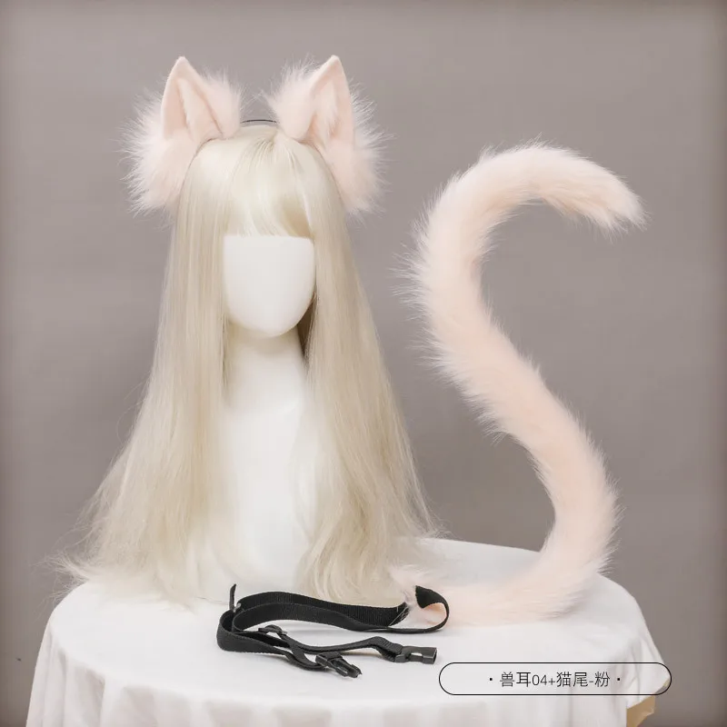 Plush Cat Ears Realistic Lolita Headband Wolf Ear Tail Set Cosplay Accessories Hand-made Simulation Animal Ears Halloween Props
