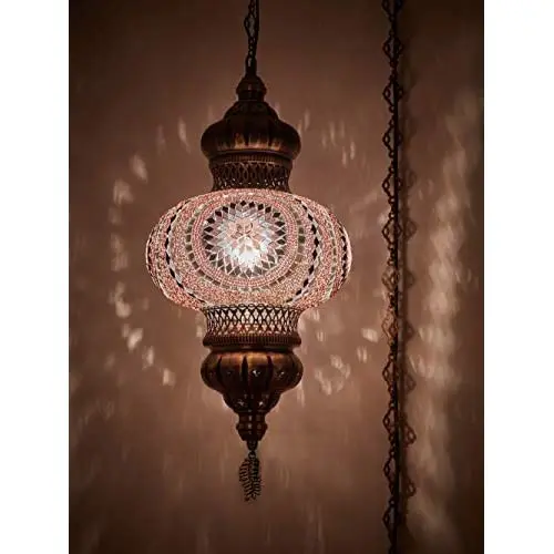 (8 Colors) laModaHome-Wall PlugIn XL Light-English Moroccan Mosaic PLUGIN Ceiling Hanging Tiffany Pendant Light Fixture Lamp