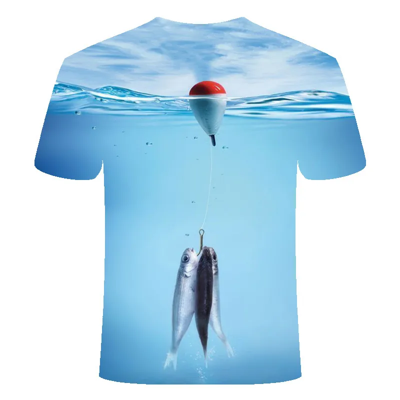 Funny Birthday Gifts Present For Father Fishinger T-Shirt 3D SEA Tuna Fish Printed T Shirt Men Fisherman Joke t-shirt homm