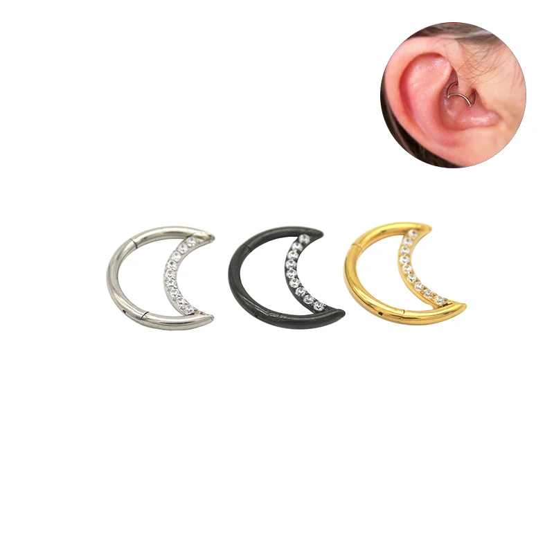 10pcs Crystal Shine Moon Ear Tragus Cartilage Upper Stud Earring Gem Cubic Zirconia Surgical Steel Gold Color Piercing Jewelry