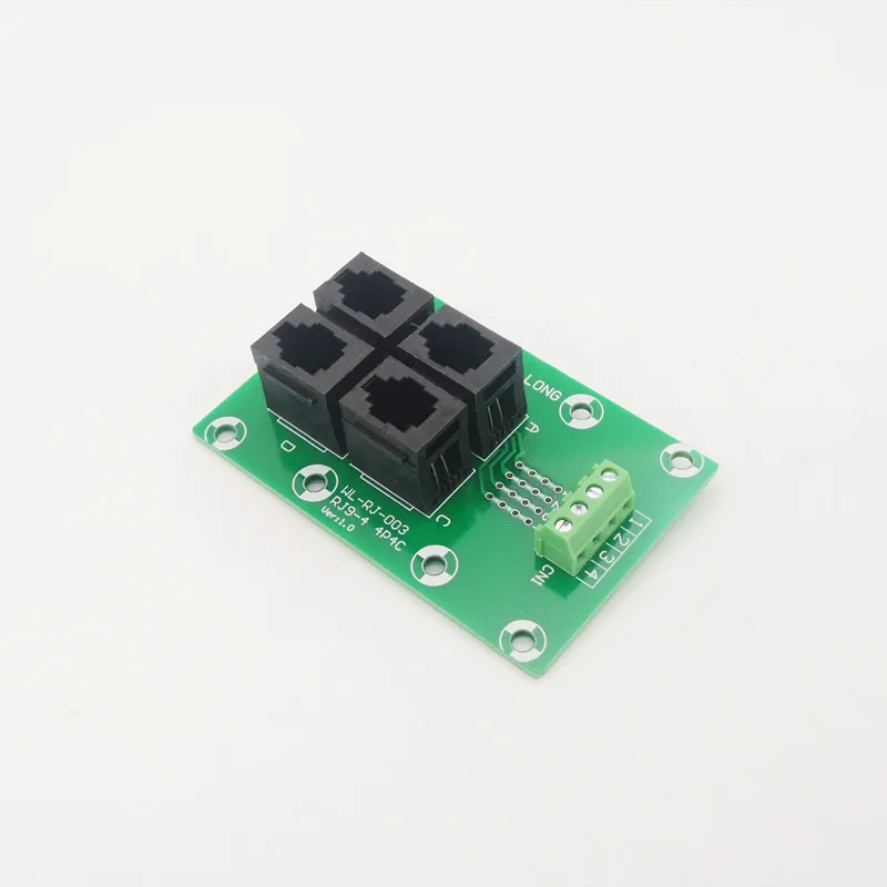 RJ9 4P4C Jack 4-Way Buss Breakout Board, Terminal Block, Connector.