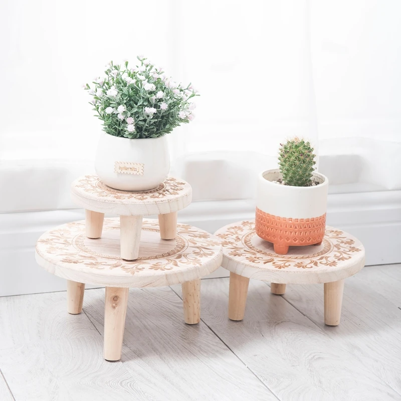 

Printed Solid Wood Stool Flower Pot Stand Round Bench Plant and Succulent Flowerpot Base Holder Display Stand Stool Home