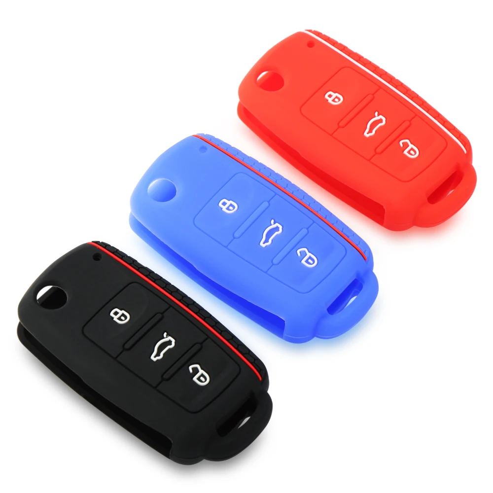 Silicone car key cover case shell fob for VW Golf Bora Jetta POLO GOLF 5 6 Passat For Skoda Octavia A5 Fabia For SEAT Ibiza Leon