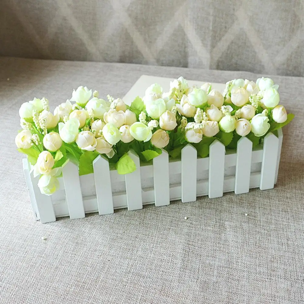 

Artificial Flower Arrangement Wooden Flower Pot Fence Plant Basket Container Planter Home Garden Wedding Decor