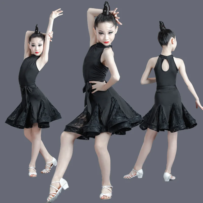 Vestido de baile latino para niña, traje con borlas de encaje para niña, ropa de rendimiento de Tango de entrenamiento Latino Cha