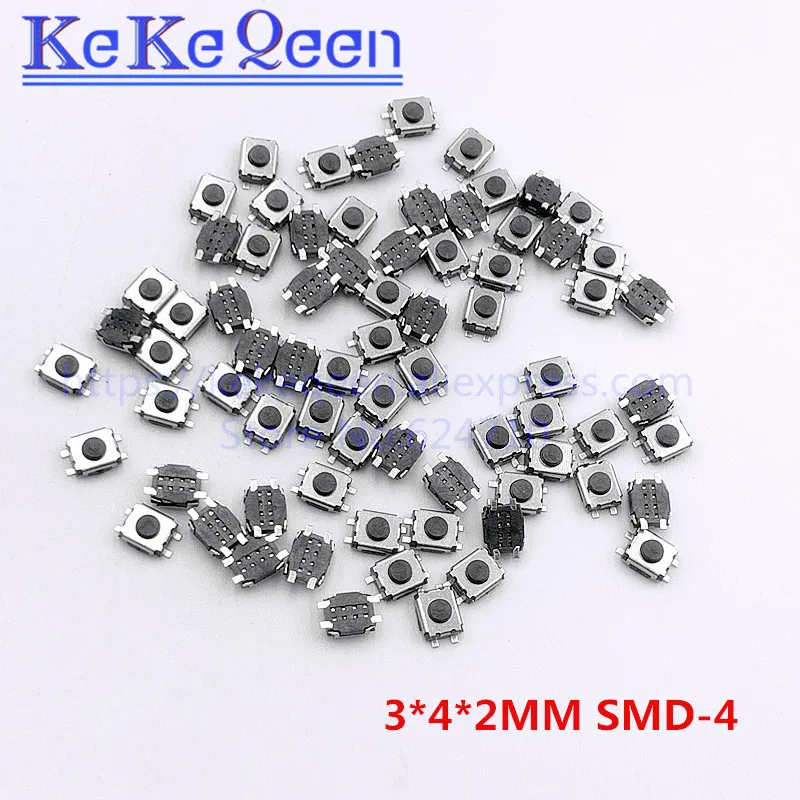 

1000PCS 3*4*2 Micro button tact switch 4 pin SMD Little Turtle 3x4x2MM 3*4*2MM SMD-4 Double spring