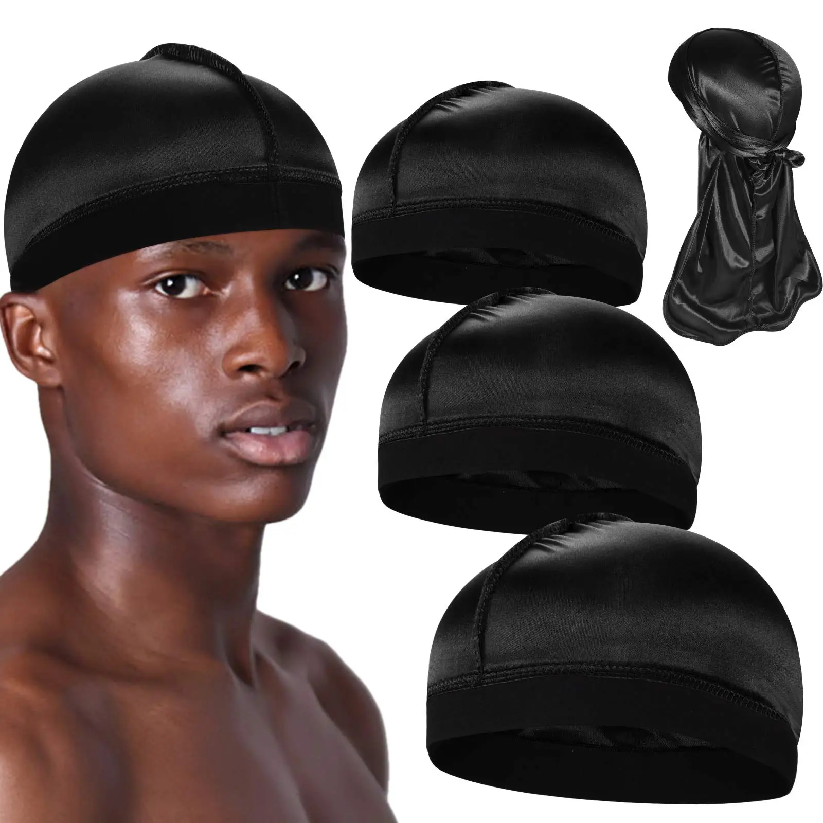 Jednokolorowe czapki falowe z Durag dla mężczyzn nakrycia głowy miękka elastyczna oddychająca czapka turban czapka Headwrap Bonnet akcesoria do włosów