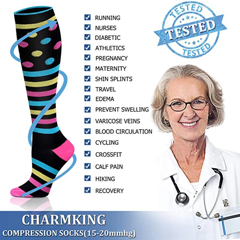 5/6/7 Pairs Of Compression Stockings Natural Walking Sports Socks Men\'s Marathon Ladies Funny Socks Riding Diabetes Wholesale