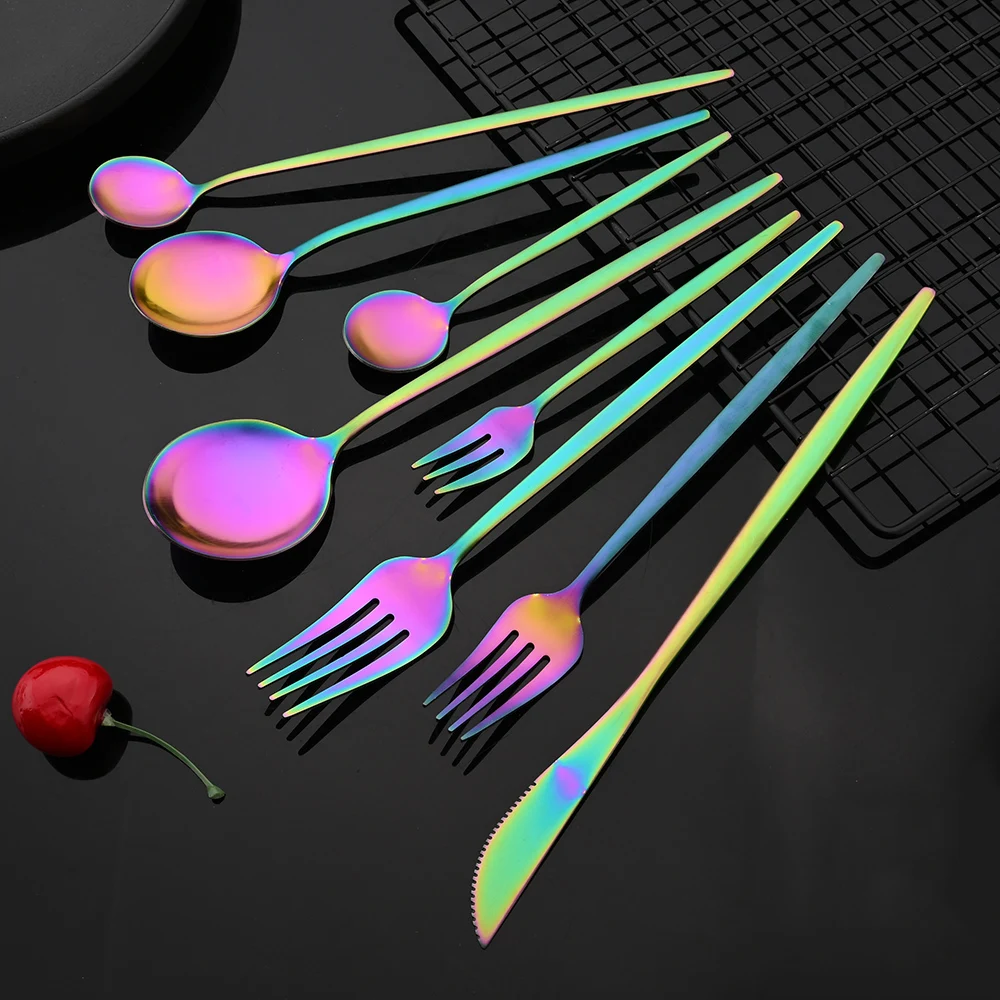 Colorful Cutlery Set Stainless Steel Tableware Dinnerware Set Kitchen Party Knife Fork Spoon Fruit Fork Accessories Silverware