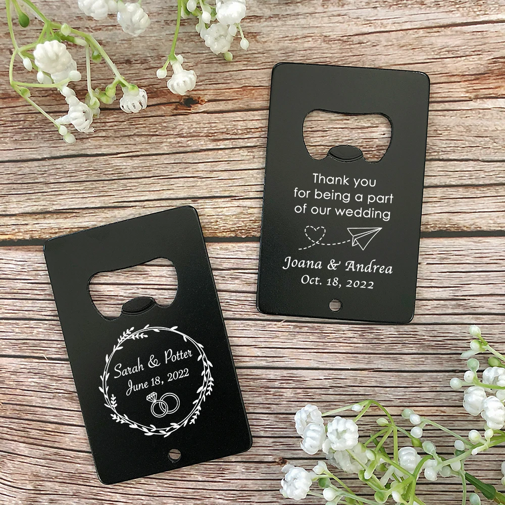 Wedding Souvenirs for Guests Personalized Wedding Favors Black Metal Bottle Openers Laser Engraving
