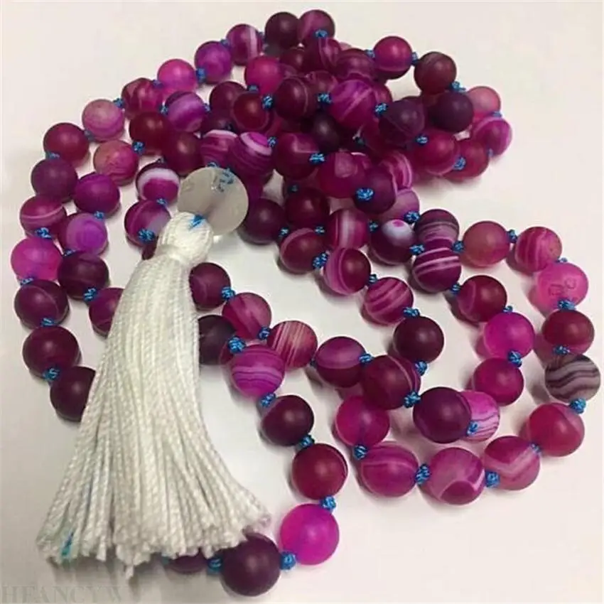 

8mm Purple striped agate 108 Beads Tassels Mala Necklace MONK Wrist chain Meditation Reiki pray Chakas Buddhism energy cuff