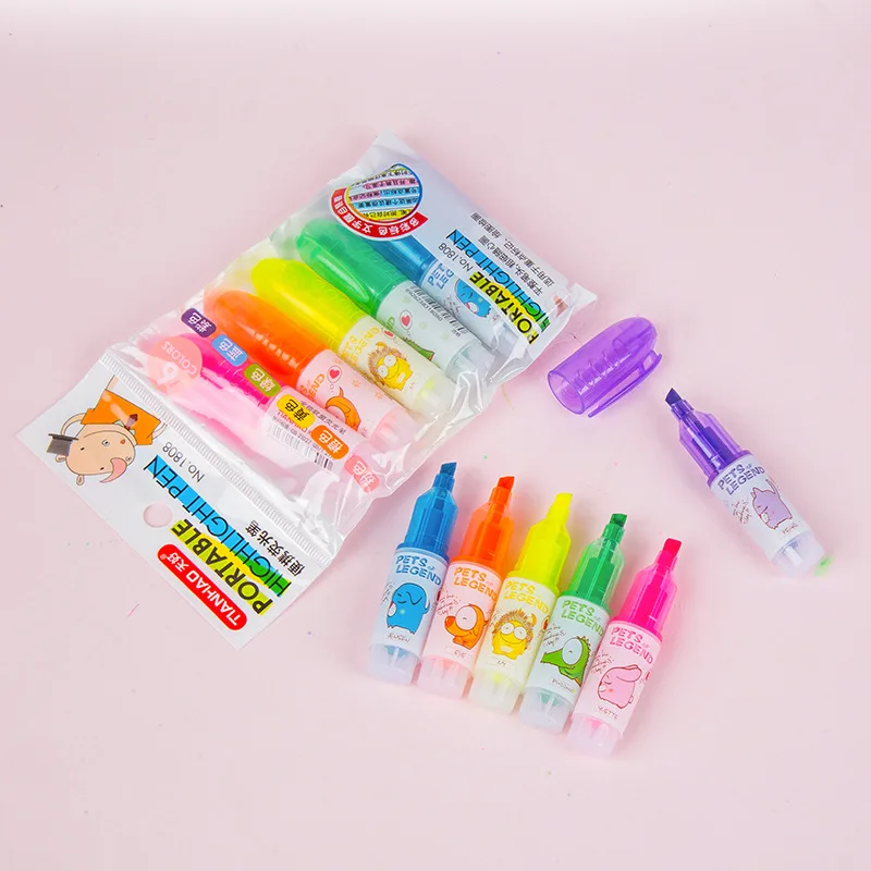 24PCS Portable Highlighter Cute Mini DIY Pen Student Color Marke Stationery