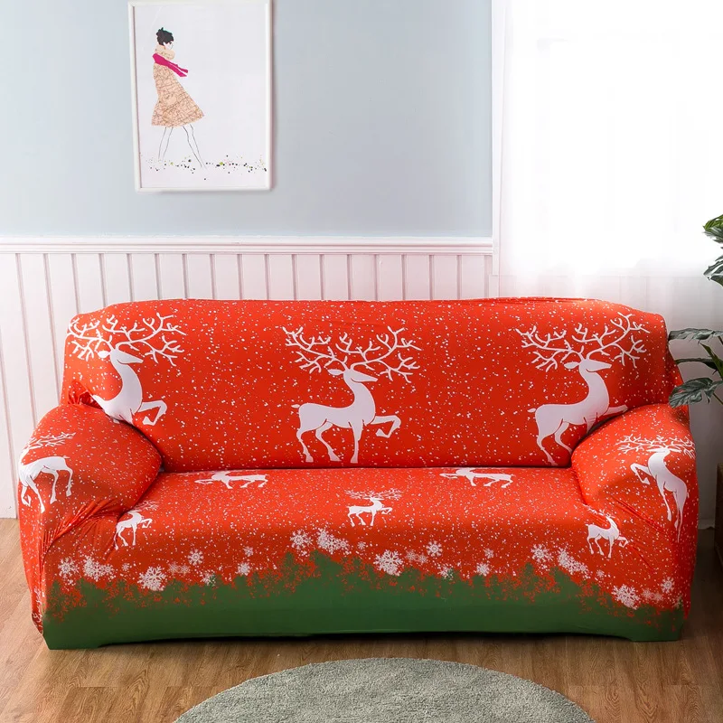 Sofa Cover Christmas Stretch Elastic Couch Cover Case for Corner Sectional Funda De Sofá L Shape Santa Claus Printed Decoration