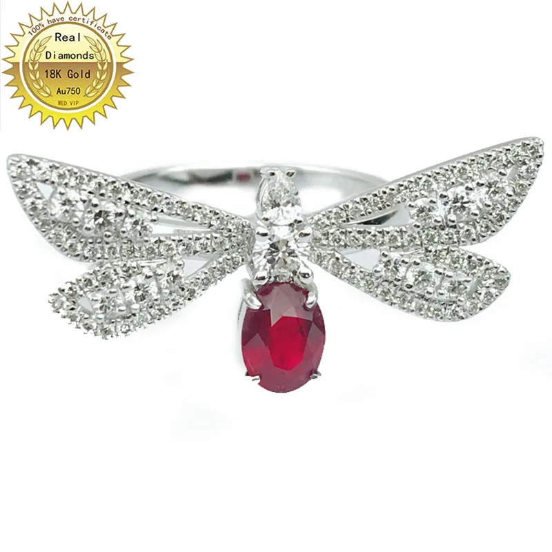 

18k gold ring Natural Real Ruby Diamond Ring Engagement&Wedding Jewellery have certificate 0031