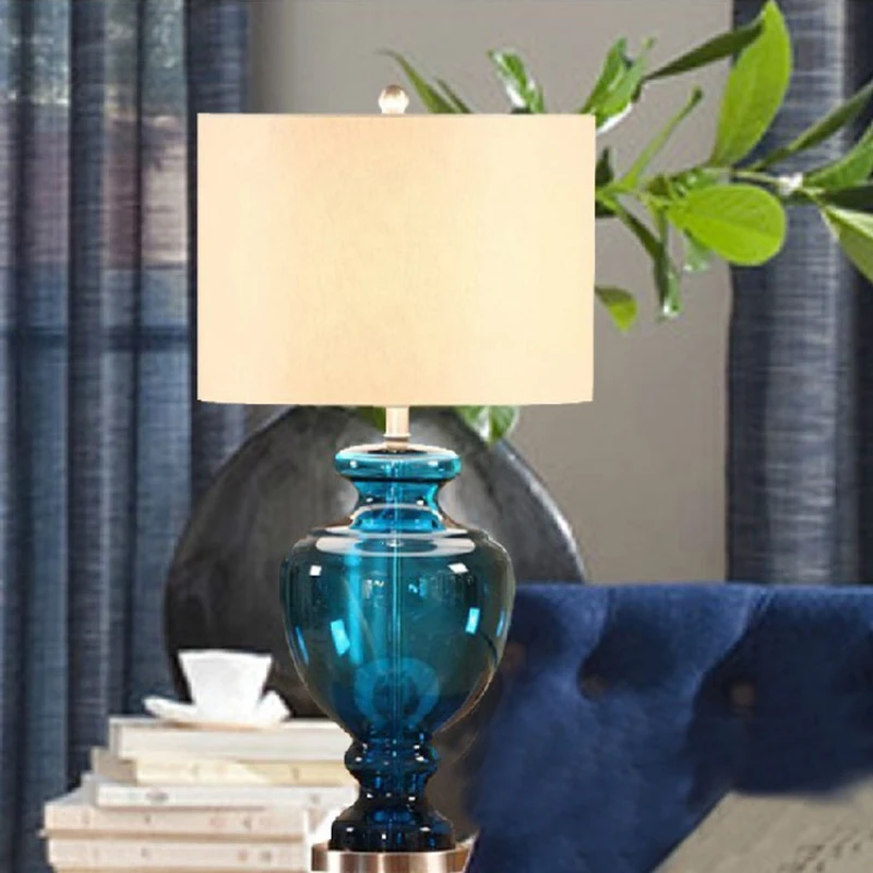 TUDA Free Shipping Blue Gourd Vase Glass Table Lamp for Living Room Bedroom Bedside Lamp  220v 110v EU Plug Art Deco