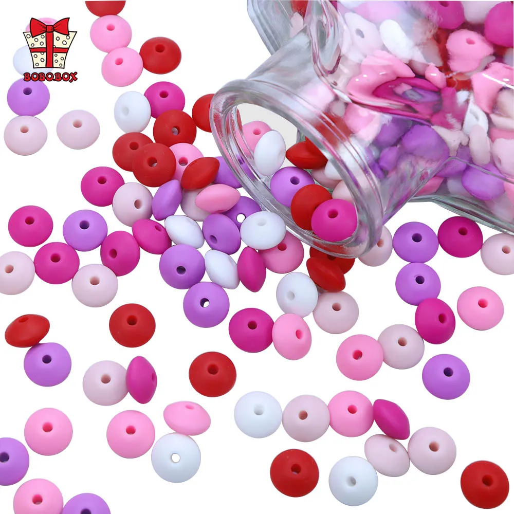 BOBO.BOX Lentil Silicone Teether 12mm 50pcs Silicone Beads DIY Bead Teething Nursing Necklace Food Grade Silicone Abacus Beads