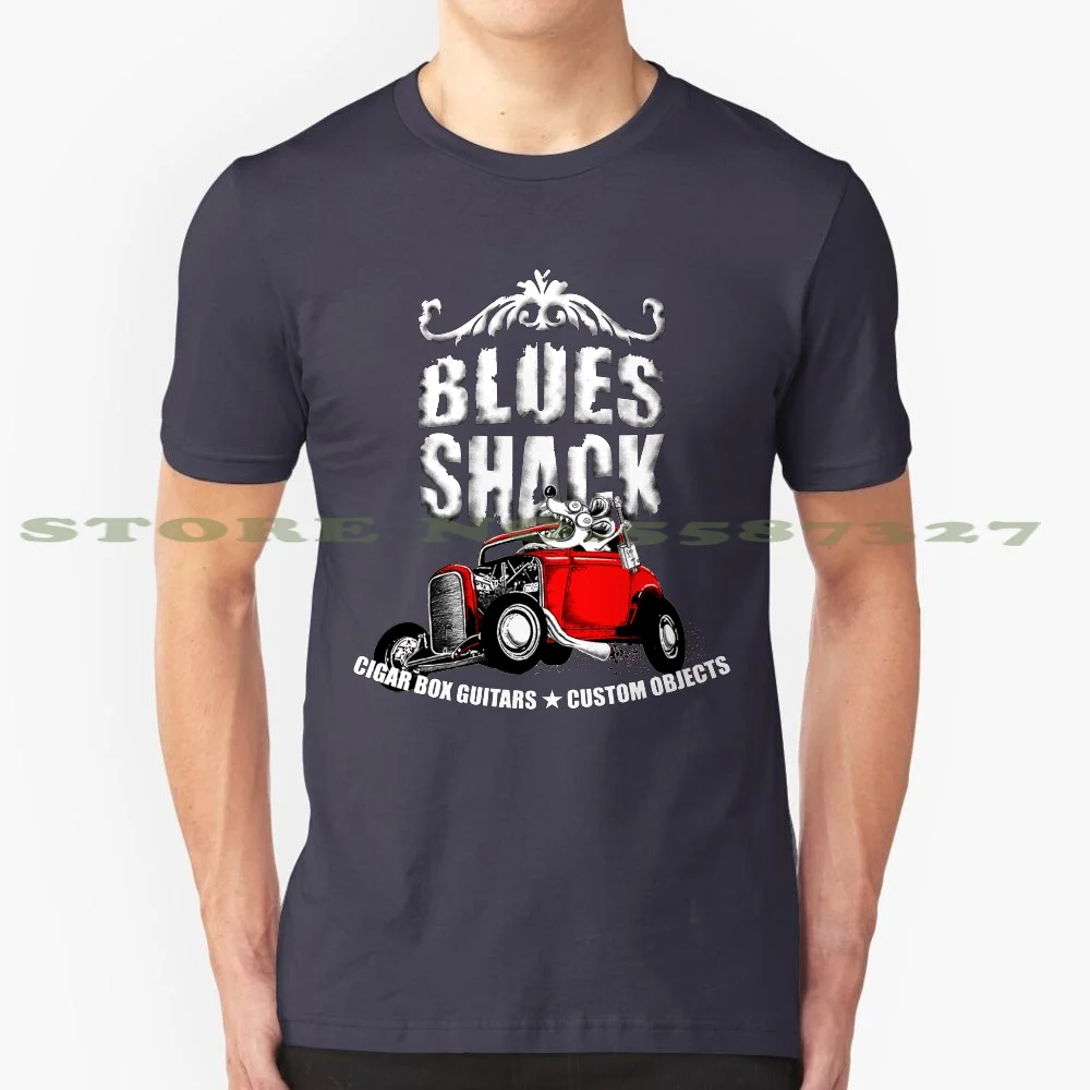 Blues Shack Rat Rod Logo 100% Cotton T-Shirt Cigar Box Guitar Blues Rat Rod Coupe Hot 1932 Window Shack Logo Diy Instruments