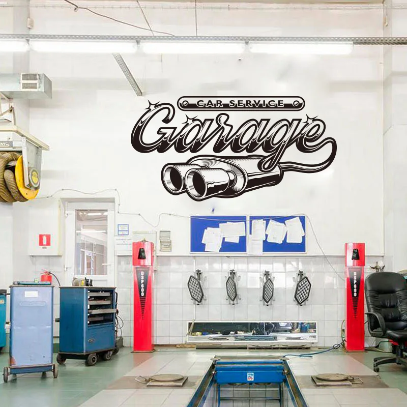 Retro Car Service Garage Wall Sticker Exhaust Pipe Classic Auto Repair Service Shop Wall Decal Vinyl Decoration