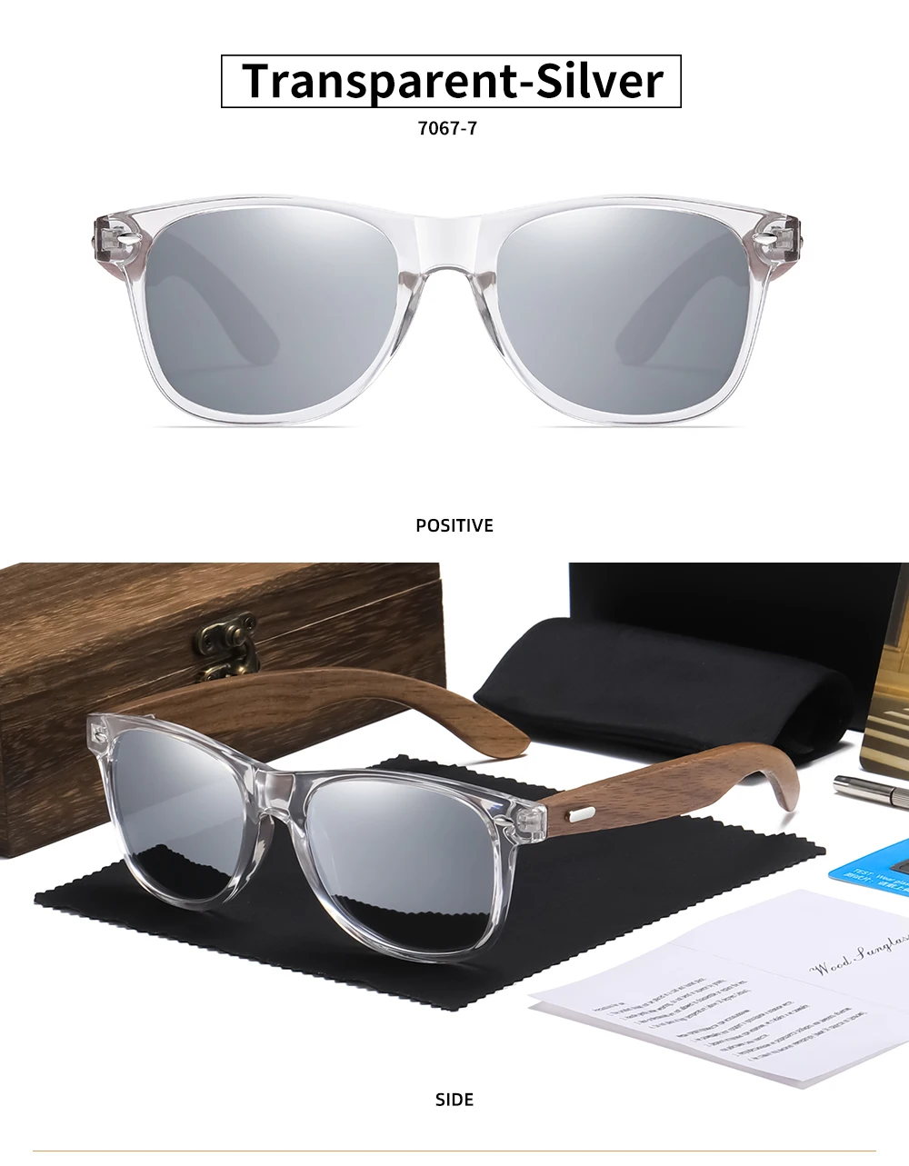 GM Marke Transparente Farbrahmen Sonnenbrille Männer Frauen Polarisierte Zarte Mode Handgemachte Holz Sonnenbrille Mit Box – Detail 14