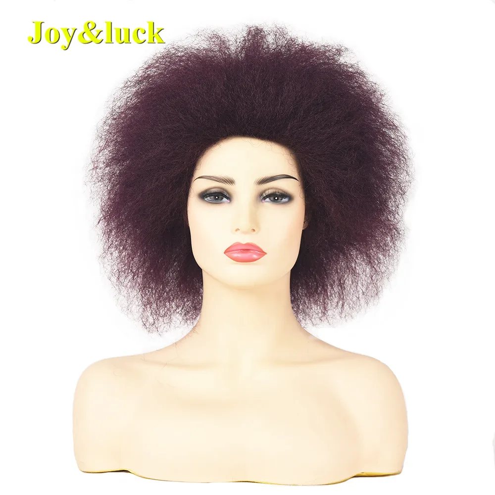 

Joy&luck Short Afro Kinky Curly Wig Black Color Synthetic Wigs for Women Cosplay Wig Yaki Straight Hair Style