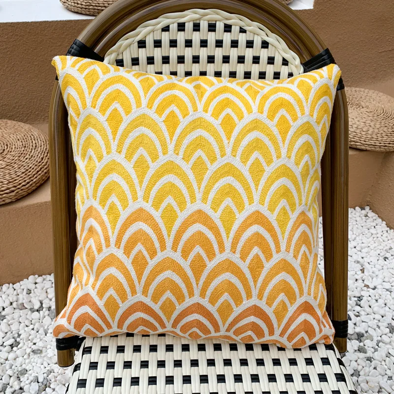 

Quality Embroidery Cushion Cover Boho Ethnic Yellow Cotton Soft Throw Pillow Cover Sofa Living Room Pillowcase Home Decor