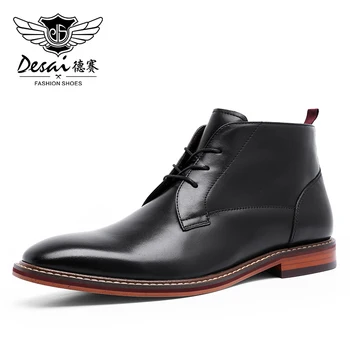 Desai men motorcycle boots Vintage combat boot winter fur new cow split leather genuine leather military boots men shoes