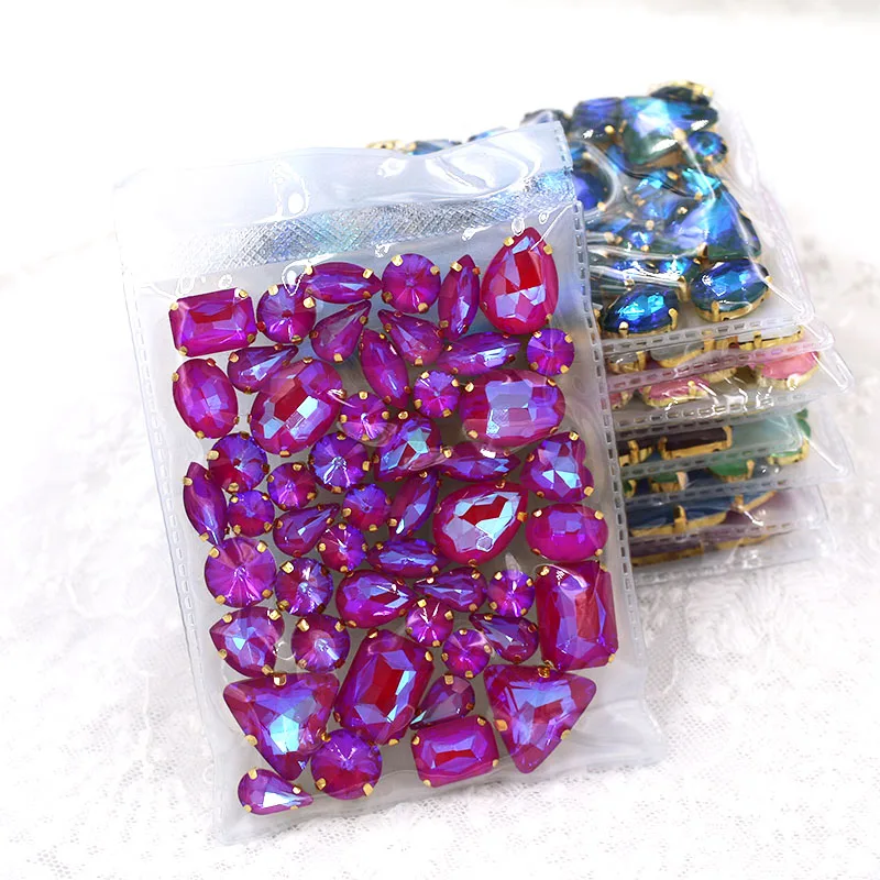 Wedding Decoration 50pcs/bag Mixed AB Mocha Fluorescence Glass Crystal Stone Silver Claw Rhinestone Sew on Clothes / Bags /Shoe