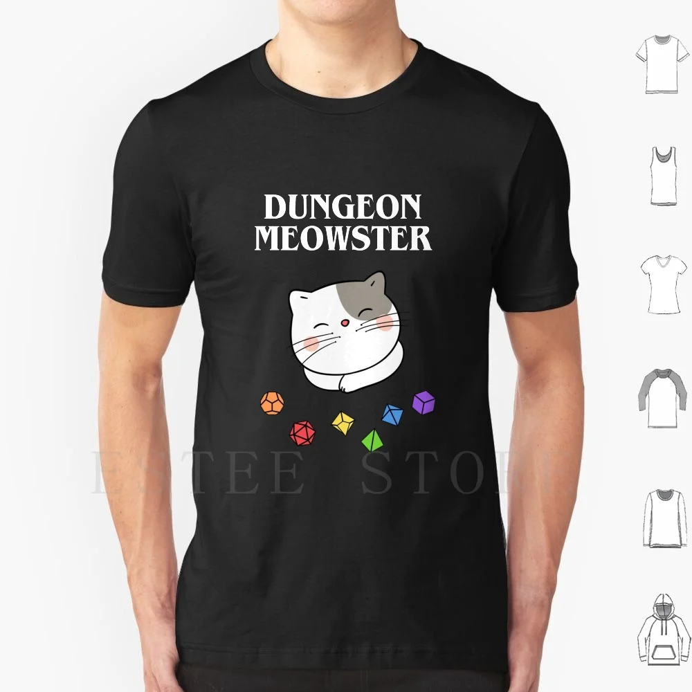 Kawaii Cat Meowster T Shirt Print Cotton And Dnd D And D 80s Dice Sword Tabletop Rpg Trpg Dice Collector Polyhedral Dice Set