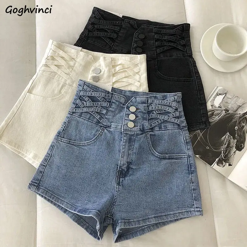 

Shorts Women Stylish Design Retro Solid Simple Female Basic Korean High Waist Summer Straight Denim Bottom Mujer Trouser