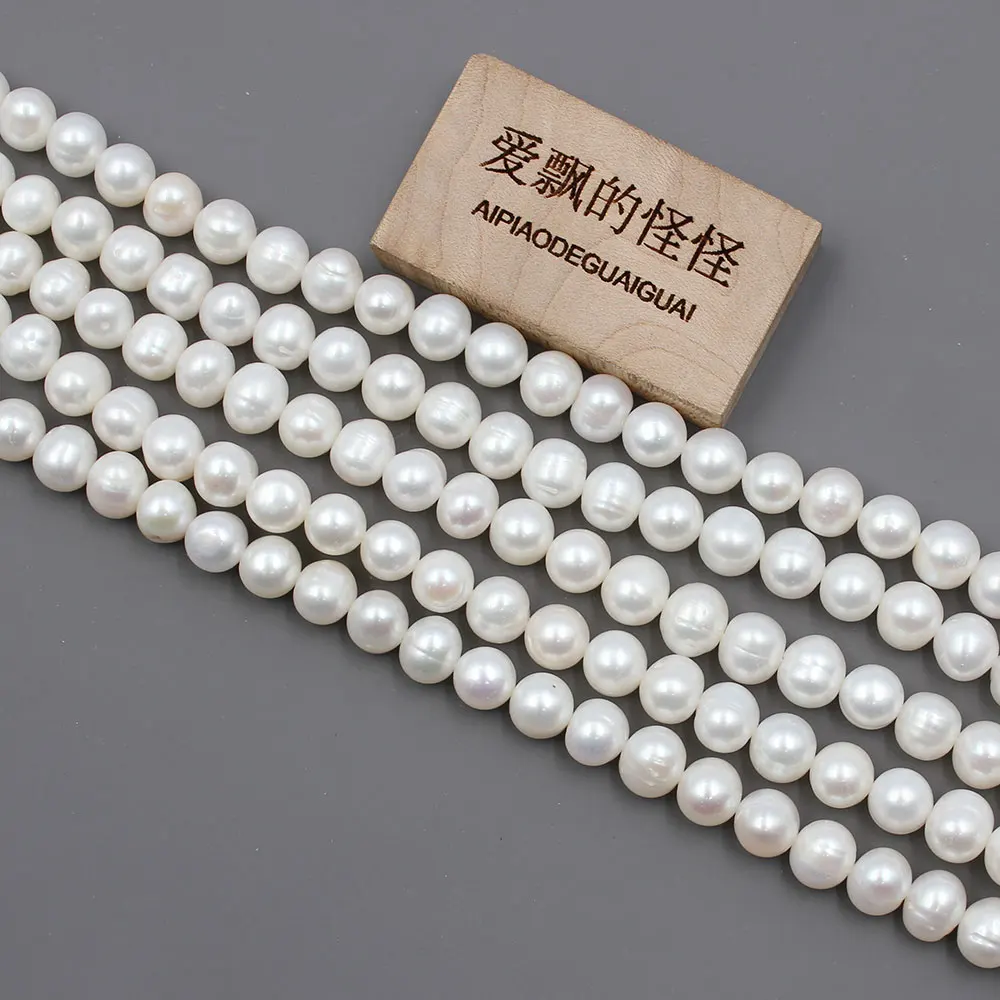 

APDGG 5 Strands 8-9mm Natural White Round Pearl Strands Loose Beads For Necklace Bracelet Jewelry DIY