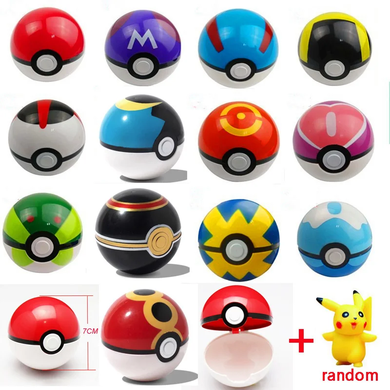 1 pieza de Pokeball + 1 pieza de figuras de Pokemon al azar en el interior de 1:1 figuras de acción y Juguete de Anime regalo de Navidad para niños