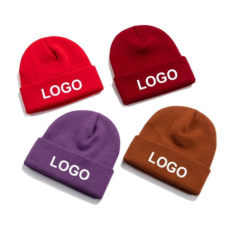 Free Shipping DIY Winter Hats Embroidery Printing Beanie Custom Logo Cap Streetwear Bonnets Solid Cap Beanie Team Knitted Hat