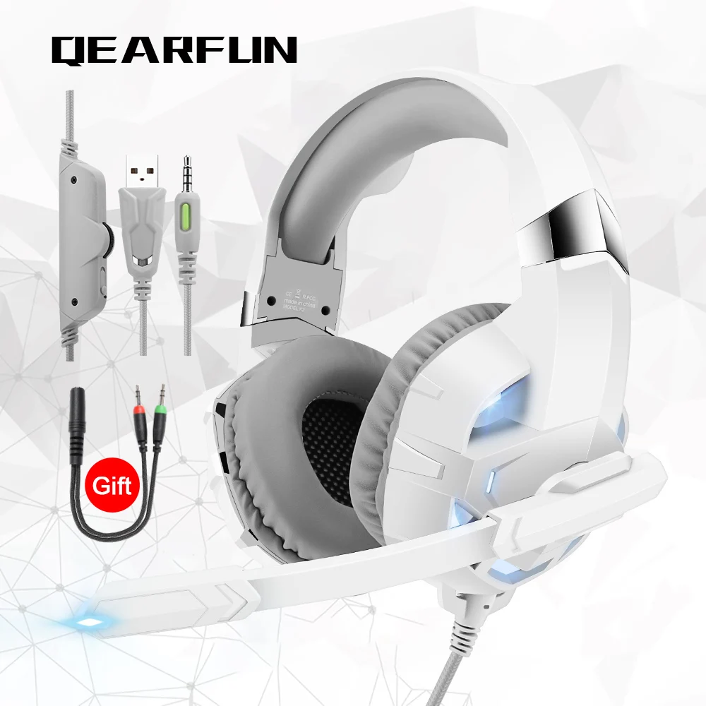 New Deep Bass PS5 Gamer Headset With Noise-cancelling Mic&White Led light 3.5MM+USB Wired Headphones For PS4/XBOX ONE