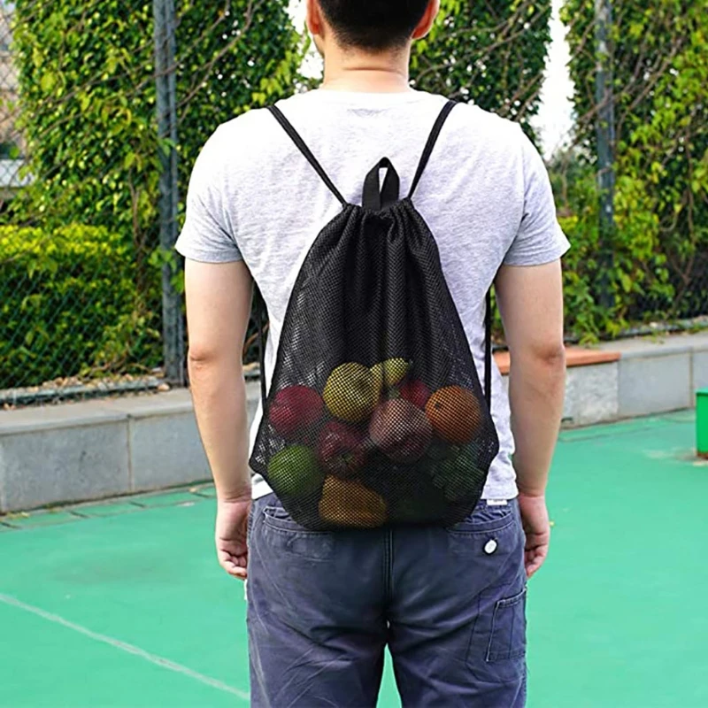 Heavy Duty Mesh Drawstring Backpack Bags Multifunction Ventilated Bag for Soccer ball, Gym Sports Equipment Storage Beach Toys